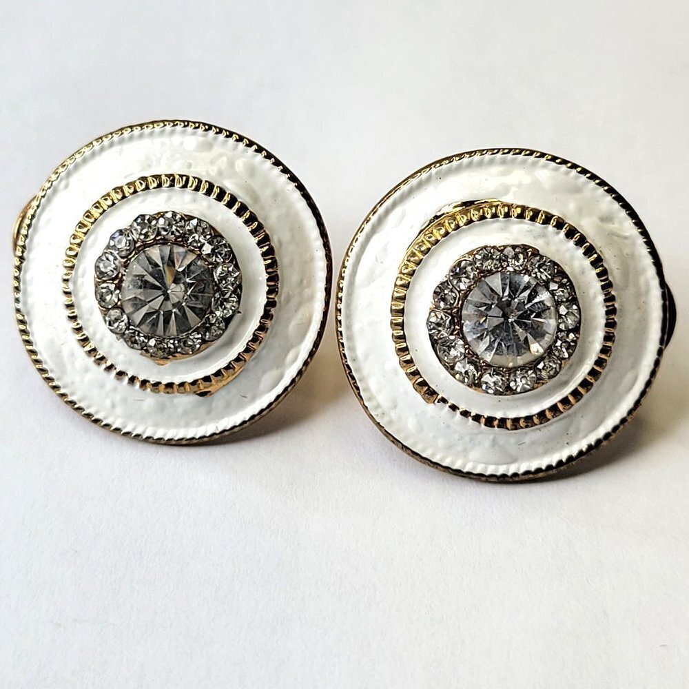 White and Gold Round Earrings